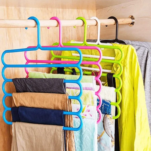 Space-Saving 5-Layer Closet Organizer - Multifunctional Hanger for Pants, Towels, Scarves & Ties - Durable Plastic Storage Rack  / Pack of # 3