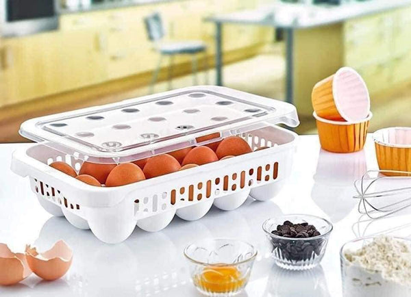 ( Pack Of 2 ) 15 Grid Egg Storage Box, Egg Storage Container, Refrigerator Egg Holder, Fridge Tray Egg Holder