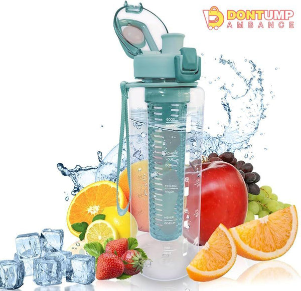 Sports Water Bottle with Fruit Infuser & Motivational Time Marker