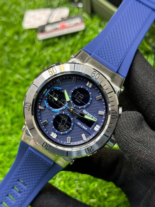 SANDA New Model 6191  13 Digits display Dual Time 5 ATM Water 💦 resident Silicone rubber Strap Stop Watch ⌚ Alarm ⏰ Countdown EL Light