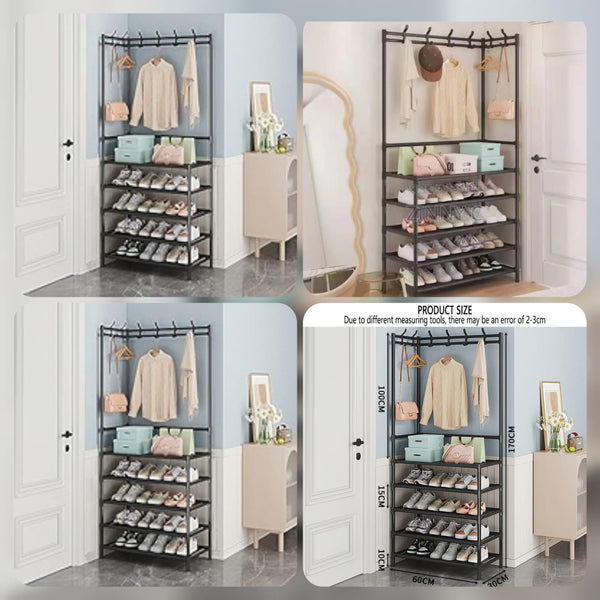 Attachable Corner Coat Hanger With 5layer  Shoes Rack