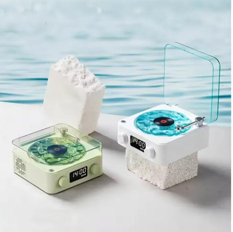 Waves Vinyl Player Bluetooth Speaker with White Noise Retro Turntable Speaker Sleep Aid Vitrola Shaped Speaker with RGB Light