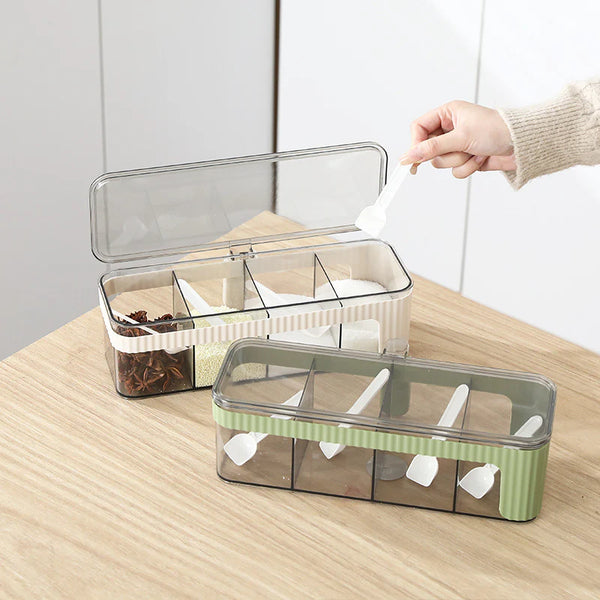 MODERN SPICE STORAGE BOX – MULTI-SECTION CONDIMENT JAR SET WITH TRANSPARENT LID