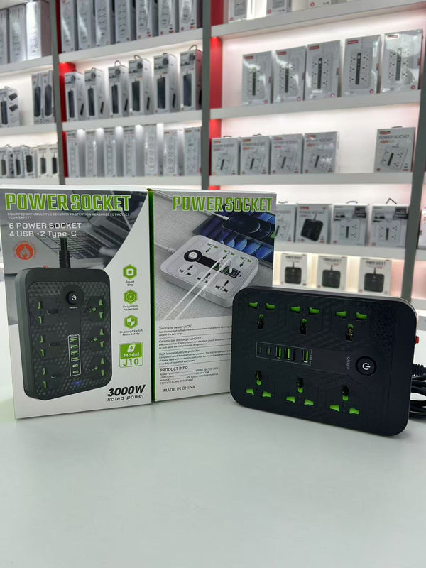 3000W Power Extension 6 socket + 4 USB + 2 Type C Port