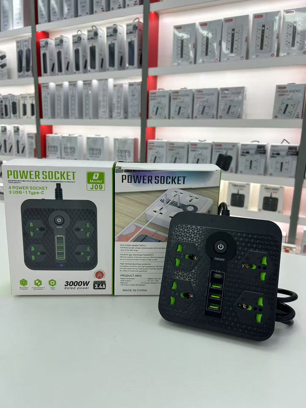 3000W Power Extension 4 socket + 3 USB + 1 Type C Port