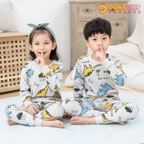 White Blue Dino Print Kids Night Suit Baby &amp; Baba