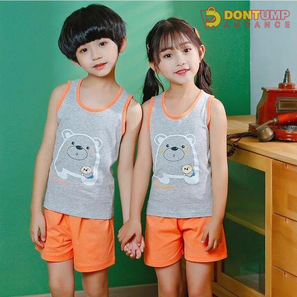 Summer Super Comfy Cotton Breathable T-shirt + Shorts White Grey Bear Print