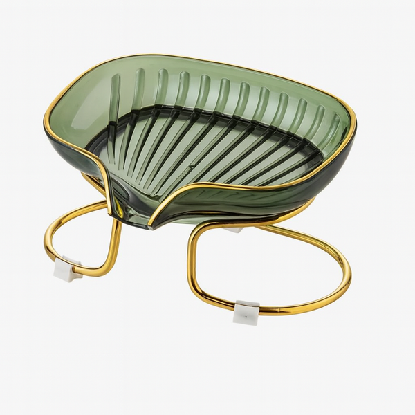 Glass Soap Dish with Gold Stand – Elegant Bathroom Accessory
