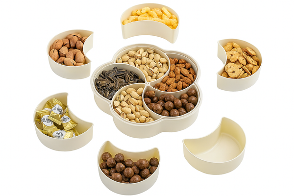 Flower-Shaped 5-Compartment Snack Storage Box with Lid – Multipurpose Dry Fruit & Candy Organizer