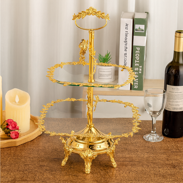 Luxury Three-Tier Gold Plated Serving Stand – Elegant Dessert & Fruit Display Tray