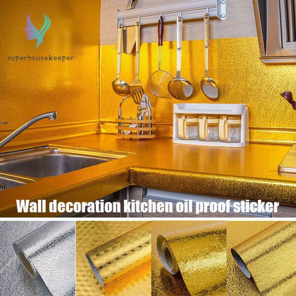 Kitchen Aluminum Foil Wall Stickers Stove Cabinet Waterproof Golden