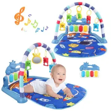 “Baby Musical Play Gym Mat with Piano Keyboard & Hanging Toys – Infant Activity Play Mat for Tummy Time, Music & Light Fun Learning”