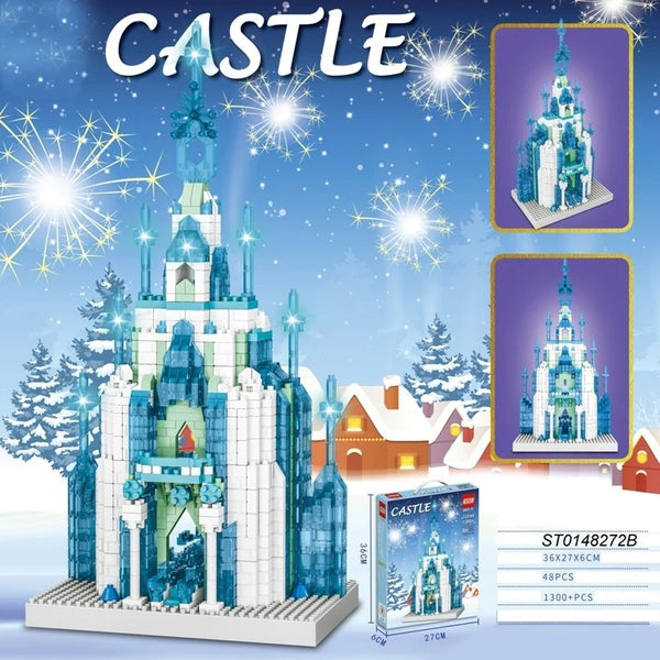 CASTLE BUILDIG BLOCK SET, 1300+ PEICES, WINTER ICE PALACE DESIGN