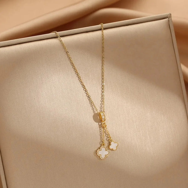 "Elegant Gold Charm Necklace with Star, Clover & Lock Pendant – Stylish Women’s Jewelry"