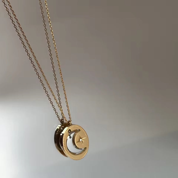 Celestial Layered Necklace: Moon and Star Design