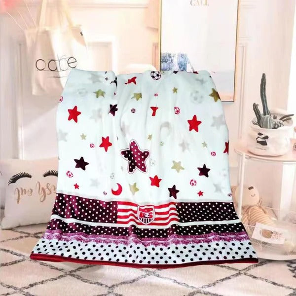 Fleece winter Blanket Stars and Planet Design white and PURPLE