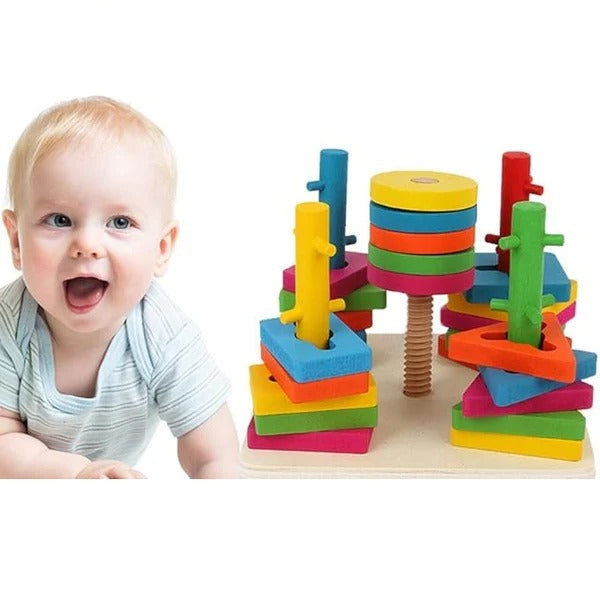 Wooden Five Column Shape Sorting Stalking Puzzle
