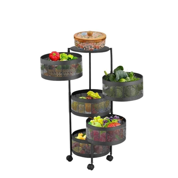 Modern 3-Tier Rolling Utility Cart with Wood Top and Mesh Baskets