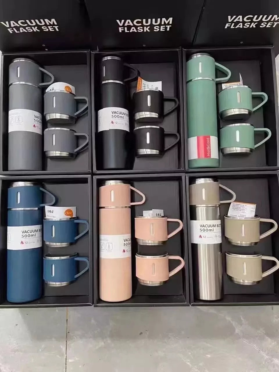 500ml Vacuum Thermos Flask With 2 Cups Gift Set - Stainless Steel