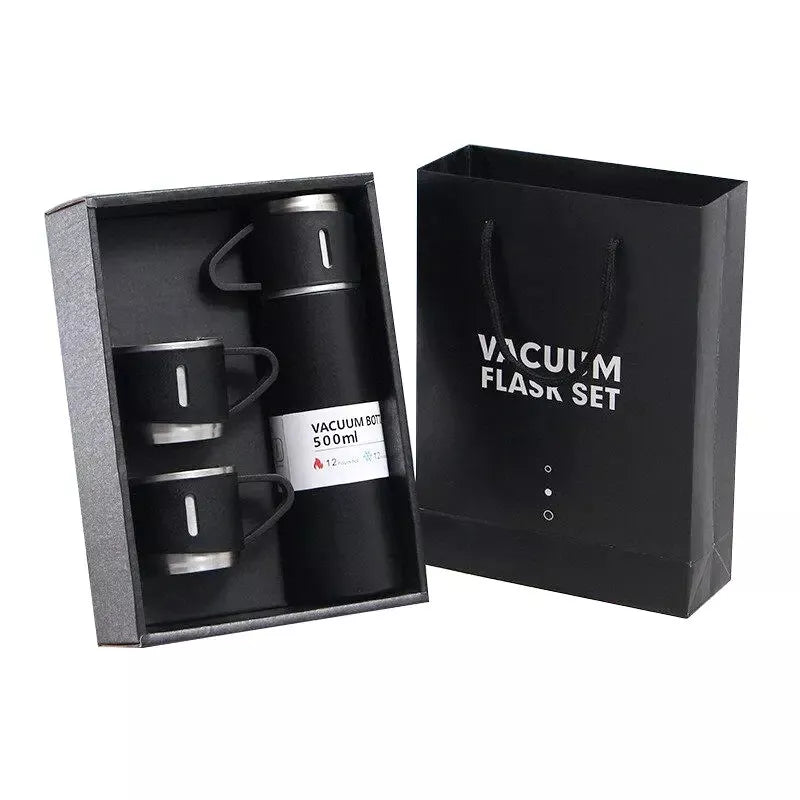 500ml Vacuum Thermos Flask With 2 Cups Gift Set - Stainless Steel