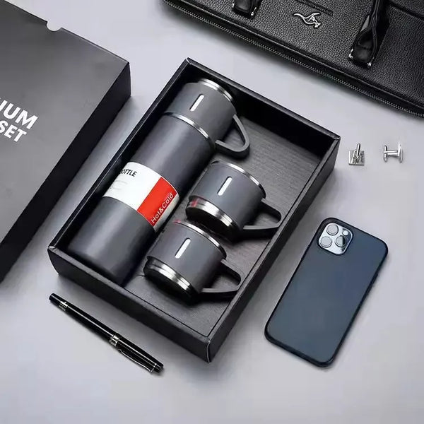 500ml Vacuum Thermos Flask With 2 Cups Gift Set - Stainless Steel