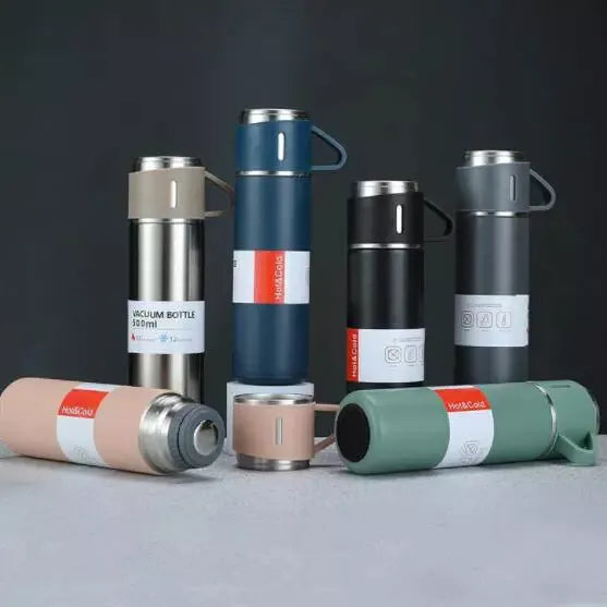 500ml Vacuum Thermos Flask With 2 Cups Gift Set - Stainless Steel