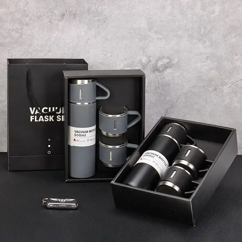 500ml Vacuum Thermos Flask With 2 Cups Gift Set - Stainless Steel